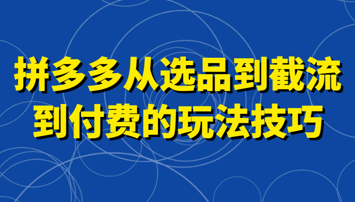 拼多多平台从选款到截留到收费的技巧攻略，帮助你把握截留自然搜索流量，高建成投产，强付钱快速开启