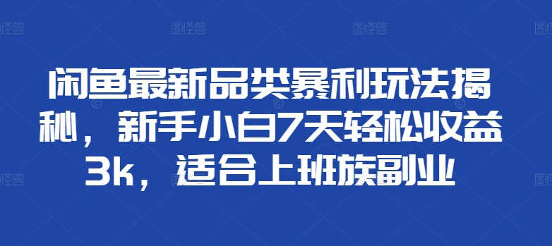 闲鱼平台全新类目爆利游戏玩法揭密，新手入门7天轻轻松松盈利3k，适宜上班族副业