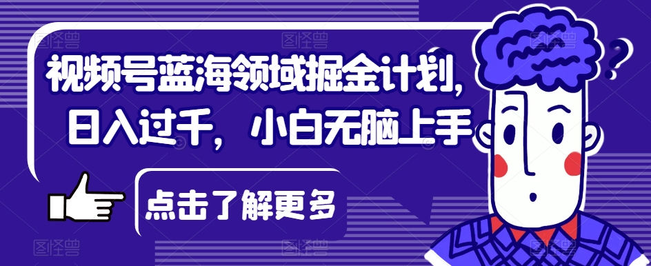 微信视频号蓝海领域掘金队方案，日入了千，新手没脑子入门【揭密】