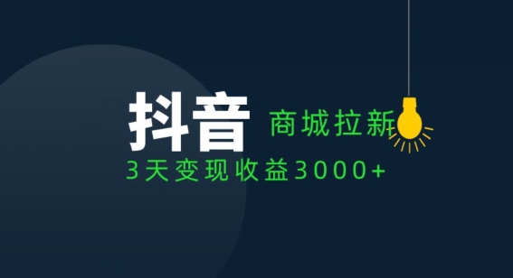 抖音商城引流客户，3天转现盈利3000