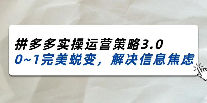 （11658期）2024_2025拼多多平台实际操作运营战略3.0，0~1华丽蜕变，处理信息焦虑（38节）