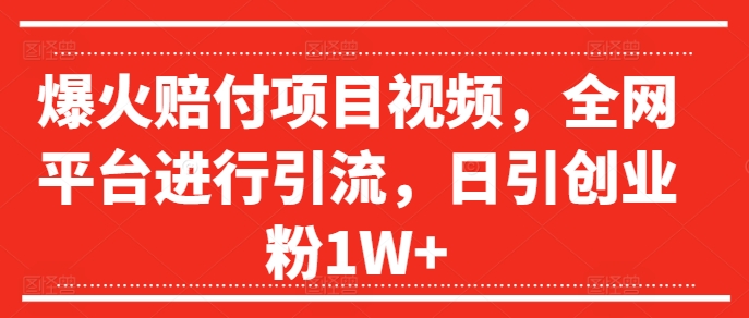 爆红赔偿新项目短视频，全网平台进行引流，日引自主创业粉1W 【揭密】