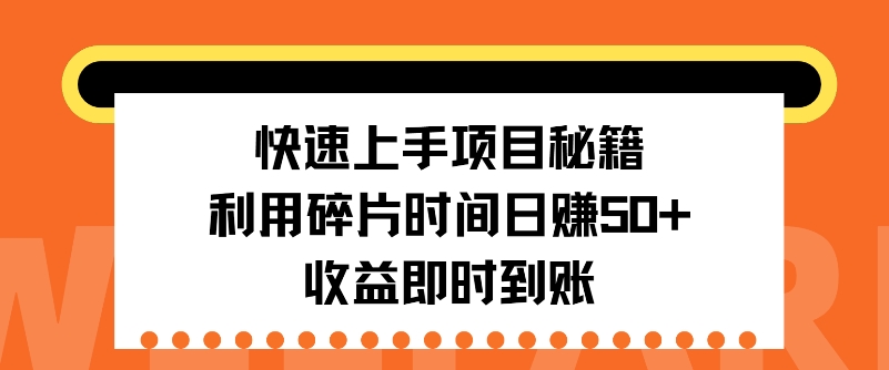 快速入门新项目秘笈，利用碎片时间日入50 ，盈利实时到账