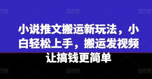 小说推文运送新模式，新手快速上手，运送上传视频让弄钱更方便