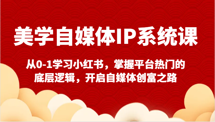 美学自媒体IP系统软件课-从0-1学习培训小红书的，把握服务平台比较热门的底层思维，打开自媒体平台财富之途