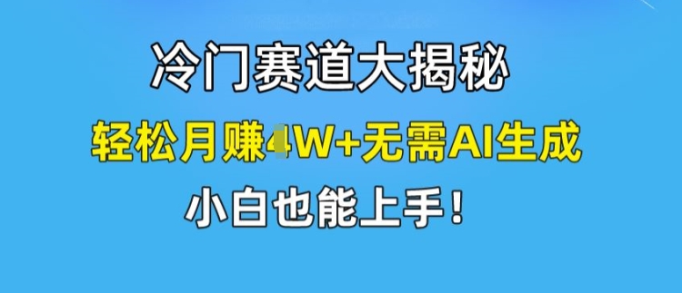 小众跑道大曝光，轻轻松松月赚1W 不用AI形成，新手也可以入门【揭密】