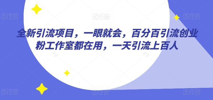 全新引流项目，一眼就会，百分百引流创业粉工作室都在用，一天引流上百人