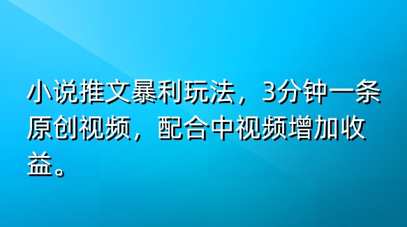 小说推文爆利游戏玩法，3min一条原创短视频，添加中视频伙伴多一份盈利