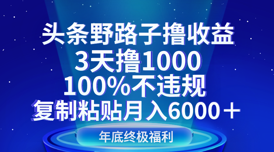 今日头条歪门邪道撸盈利，3天撸1000，100%不违规，拷贝月收入6000＋