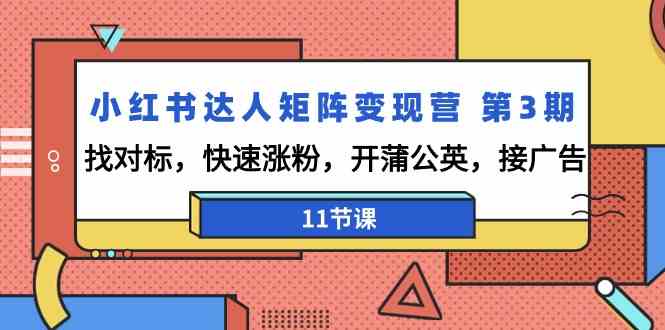 小红书达人引流矩阵转现营第3期，找对比，快速吸粉，开蒲公英花，接推广（11堂课）