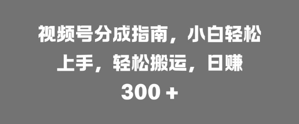 微信视频号分为手册，新手快速上手，轻轻松松运送，日入3张