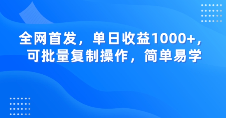 全网首发，单日收益1000+，可批量复制操作，简单易学【揭秘】-暖阳网-优质付费教程和创业项目大全