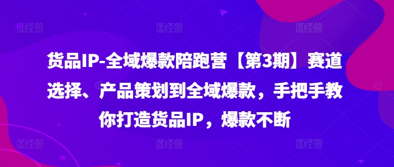 货品IP全域爆款陪跑营【第3期】赛道选择、产品策划到全域爆款，手把手教你打造货品IP，爆款不断