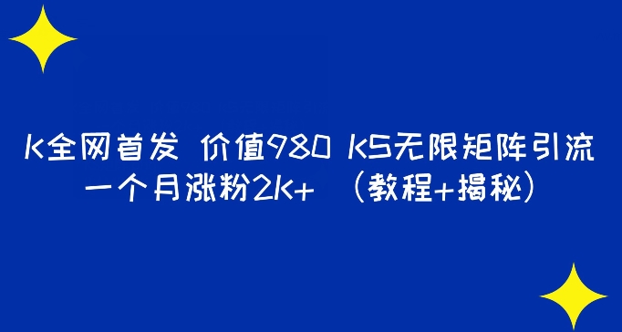 K独家首发使用价值980 快手视频无尽引流矩阵引流方法一个月增粉2K （实例教程 揭密）