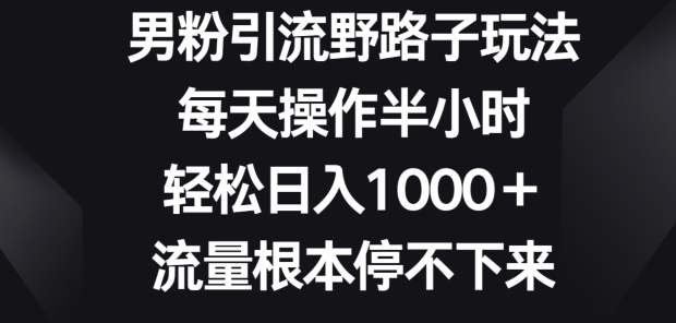 男粉引流野路子玩法，每天操作半小时轻松日入1000+，流量根本停不下来