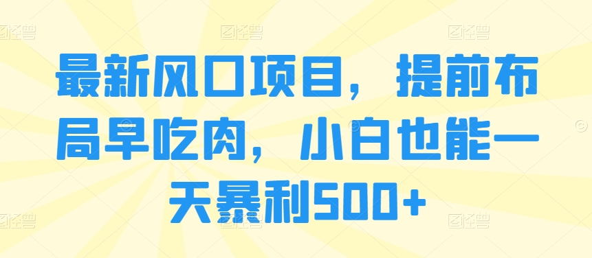 全新蓝海项目，抢占先机早吃荤，新手也可以一天爆利500