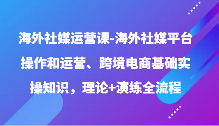 国外社交媒体运营课-国外社交媒体平台操作和经营、跨境电子商务基本实际操作专业知识，基础理论 演习全过程