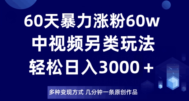 60天暴力涨粉60W，中视频另类玩法，日入3000＋，几分钟一条原创作品多种变现方式-暖阳网-优质付费教程和创业项目大全