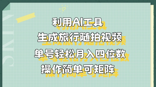 利用AI工具生成旅行随拍视频，单号轻松月入四位数，操作简单可矩阵