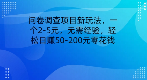 问卷调研新项目新模式，一个2-5元，无需经验，轻轻松松日赚50-200元零花钱