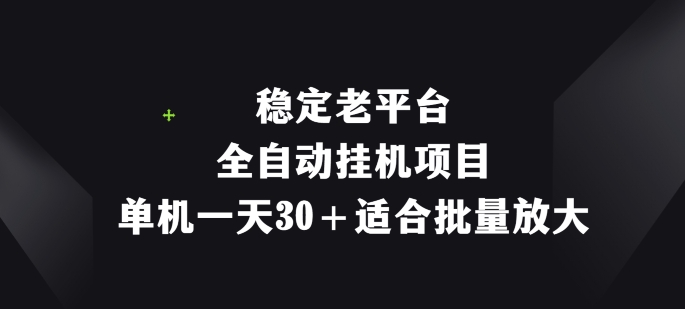 平稳老平台，全自动挂机新项目，单机版一天30 适宜大批量变大