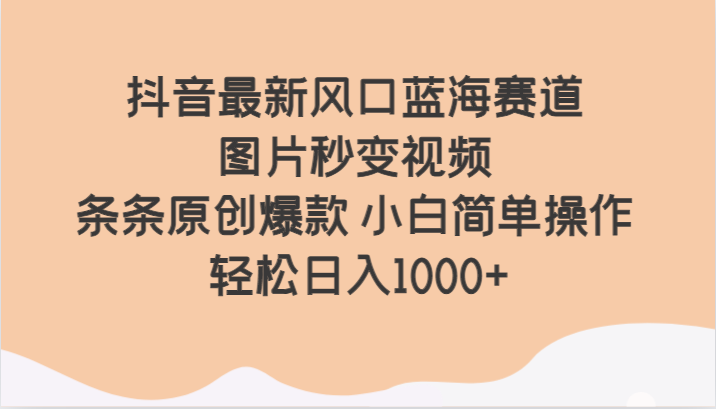 抖音最新风口蓝海赛道 图片秒变视频 条条原创爆款 小白简单操作 轻松日入1000+