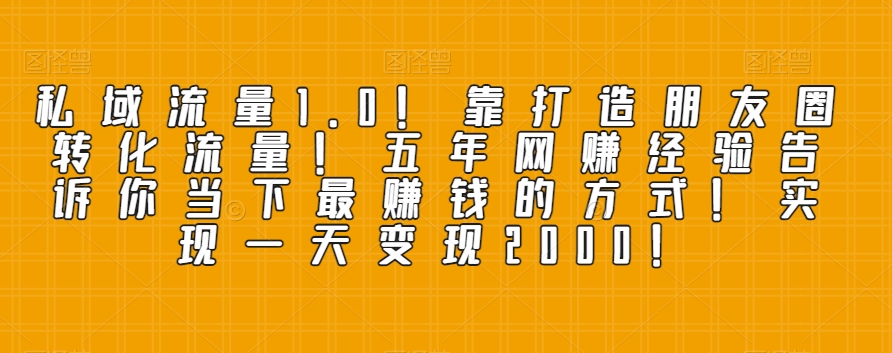 私域流量1.0！靠打造朋友圈转化流量！五年网赚经验告诉你当下最赚钱的方式！实现一天变现2000！-暖阳网-优质付费教程和创业项目大全