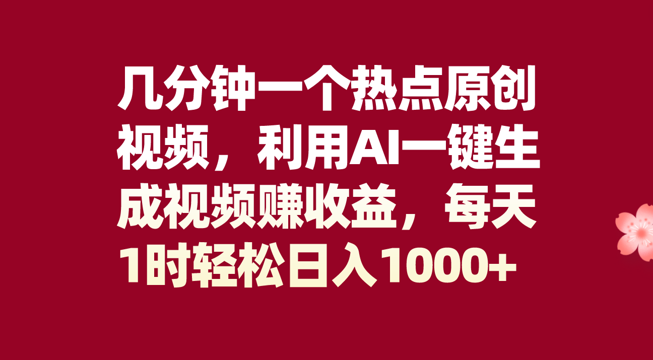 （8083期）数分钟一个网络热点原创短视频，运用AI一键生成视频赚盈利，每日1时轻轻松松日入1000-暖阳网-优质付费教程和创业项目大全