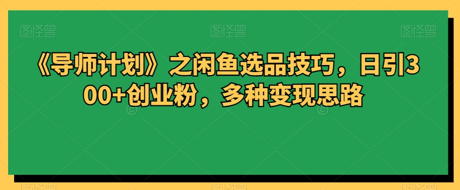 《导师计划》之闲鱼平台选款方法，日引300 自主创业粉，多种多样转现构思