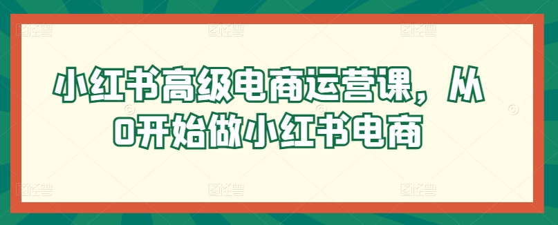 小红书的高端网店运营课，从0开始做起小红书电商