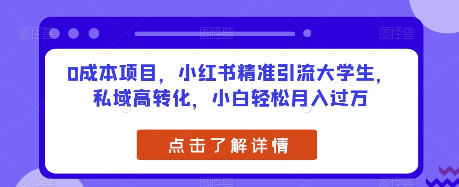 0成本项目，小红书的精准引流方法在校大学生，公域高转化，新手轻轻松松月入了万【揭密】