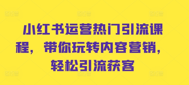 小红书运营受欢迎引流课程，带你玩转内容运营，轻轻松松引流方法拓客