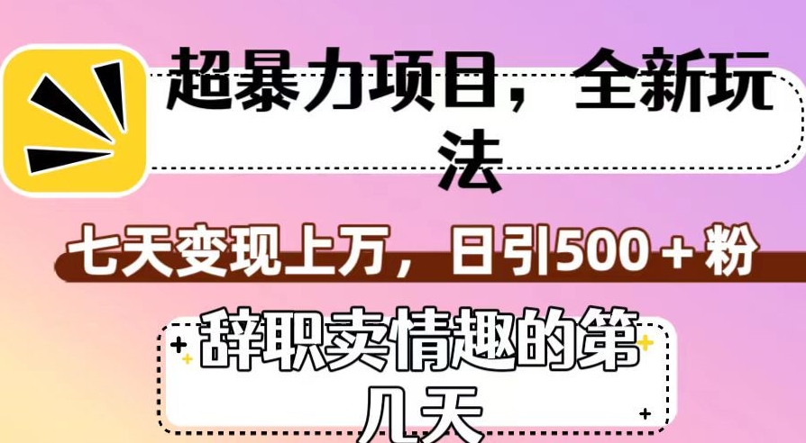 超赚钱项目，全新玩法（离职卖乐趣的什么时间），七天转现过万，日引500 粉【揭密】