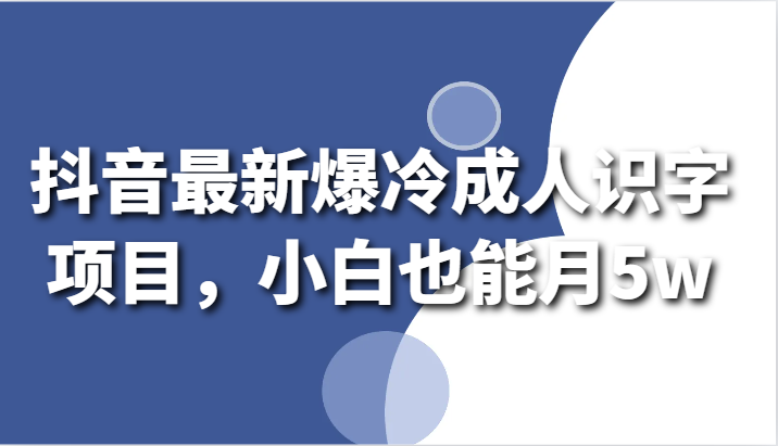 抖音最新爆冷门成年人认字新项目，新手也可以月5w