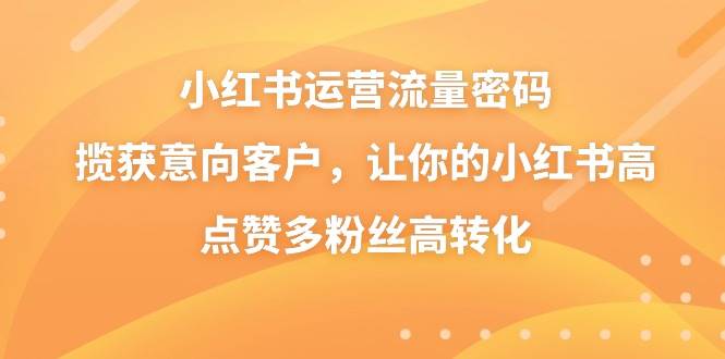 小红书运营流量密码，揽获意向客户，让你的小红书高点赞多粉丝高转化