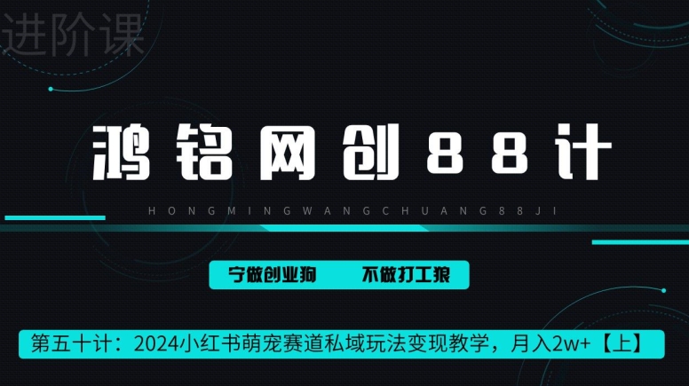 鸿铭网创88计第50计：2024小红书萌宠赛道私域玩法变现教学，月入2w+【上】