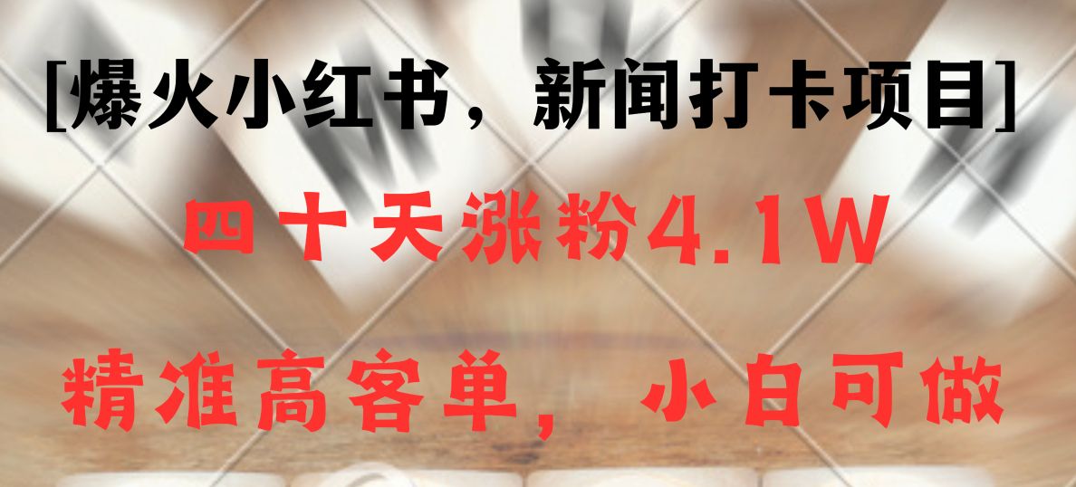 新闻报道打卡签到新项目，小红书的40天增粉4.1w，高客单精准粉，变现力极强