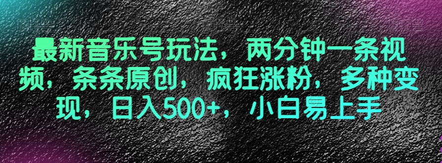 最新音乐号游戏玩法，2分钟一条视频，一条条原创设计，玩命增粉，多种多样转现，日入500 ，新手上手快【揭密】-暖阳网-优质付费教程和创业项目大全