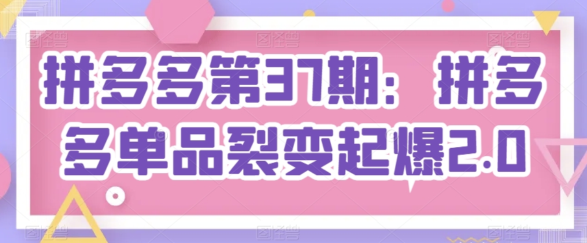 拼多多平台第37期：拼多多平台品类裂变式爆款2.0