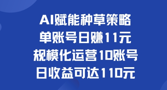 AI创变种树对策：单账户日赚11元(遮盖抖音视频、快手视频、微信视频号)，产业化经营10账户日盈利可以达到110元