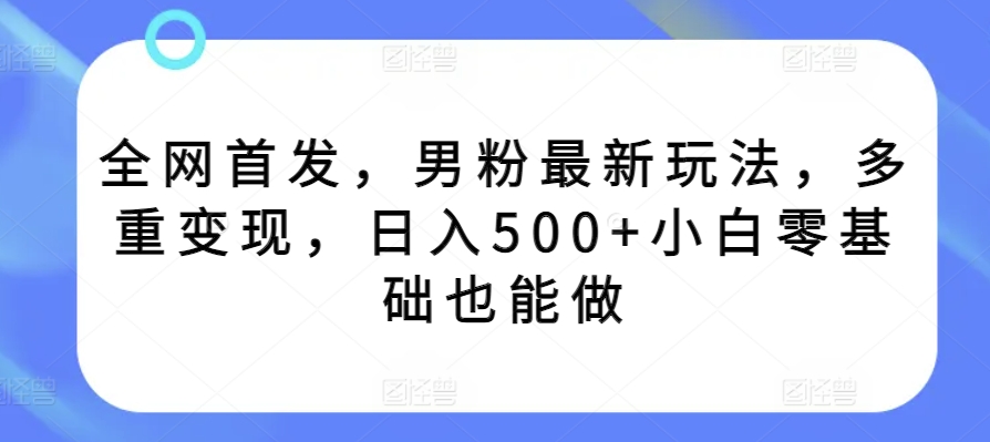 全网首发，男粉最新玩法，多重变现，日入500+小白零基础也能做