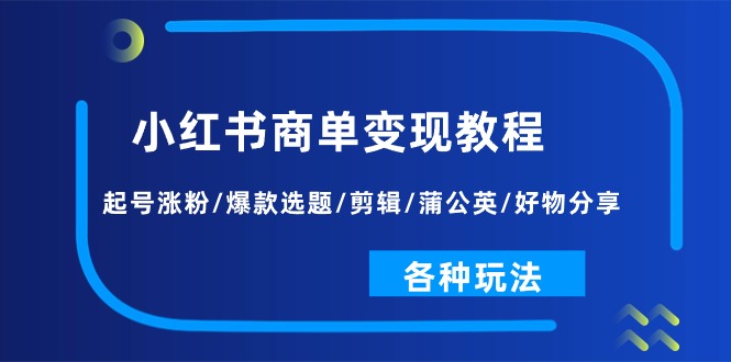 小红书商单变现教程：起号涨粉/爆款选题/剪辑/蒲公英/好物分享/各种玩法