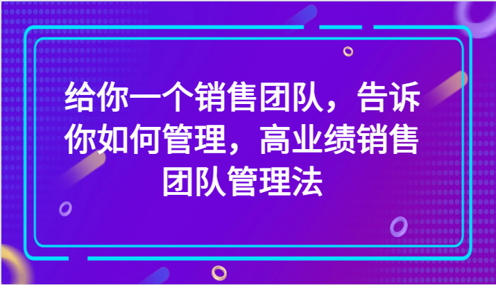 给你一个销售团队，告诉你如何管理，高业绩销售团队管理法（89节课）-暖阳网-优质付费教程和创业项目大全