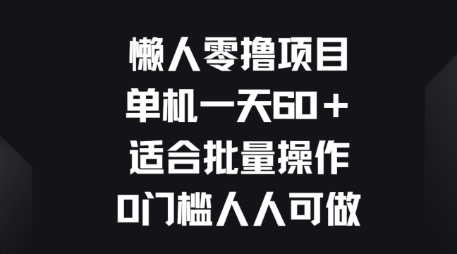 懒人神器零撸新项目，单机版一天60 适宜批量处理，0门坎每个人能做