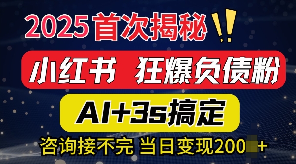 2025引流方法吊顶天花板：全新小红书的狂怒债务粉构思，资询接持续，当日入好几张